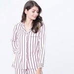 Women Red & Navy Blue Regular Fit Striped Sleep Shirt