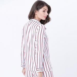 Women Red & Navy Blue Regular Fit Striped Sleep Shirt