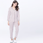 Women Red & Navy Blue Regular Fit Striped Sleep Shirt