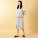 Striped Front Open Maternity Nightdress