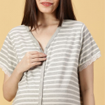 Striped Front Open Maternity Nightdress